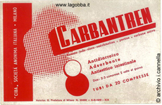 Cartolina pubblicitaria del Carbantren degli anni '40 